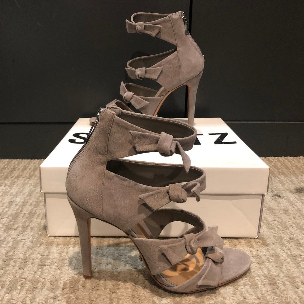 SCHUTZ-MIRANDA TAUPE BOW HIGH HEEL SANDALS